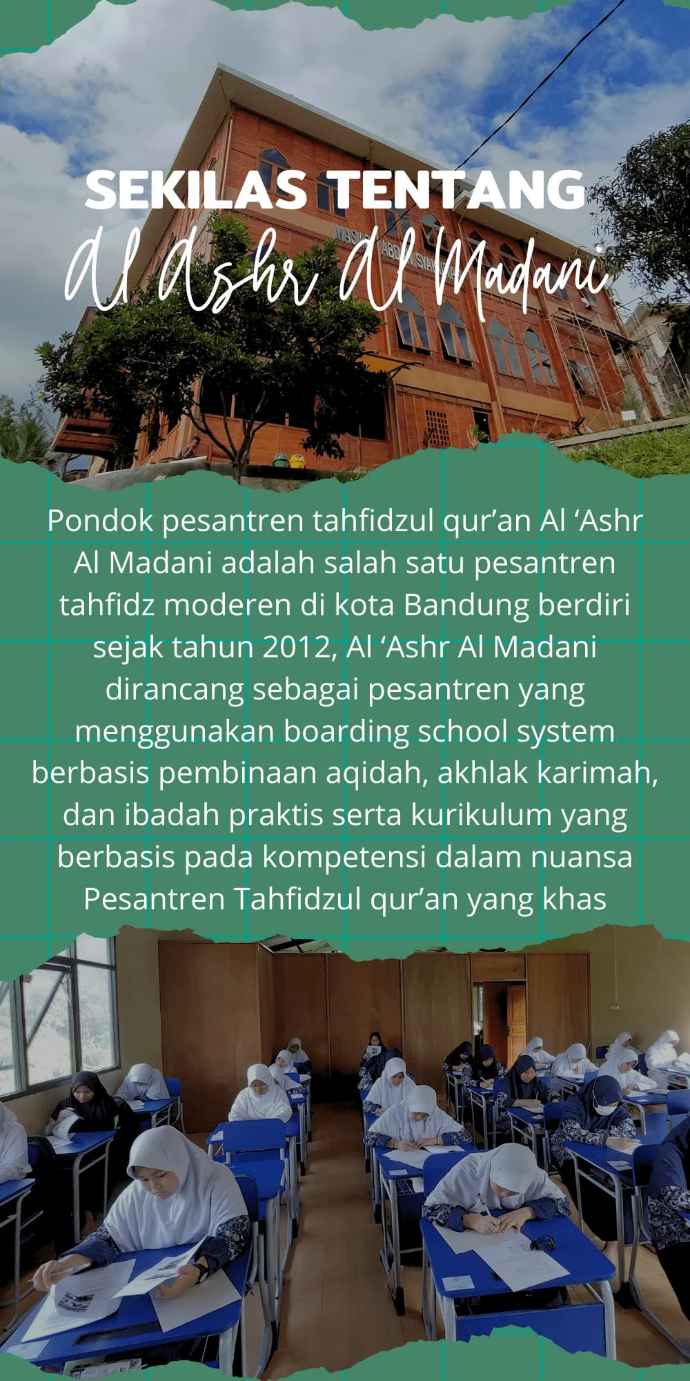 Sekilas tentang Al 'Ashr Al Madani — gedung pesantren dan kegiatan santri