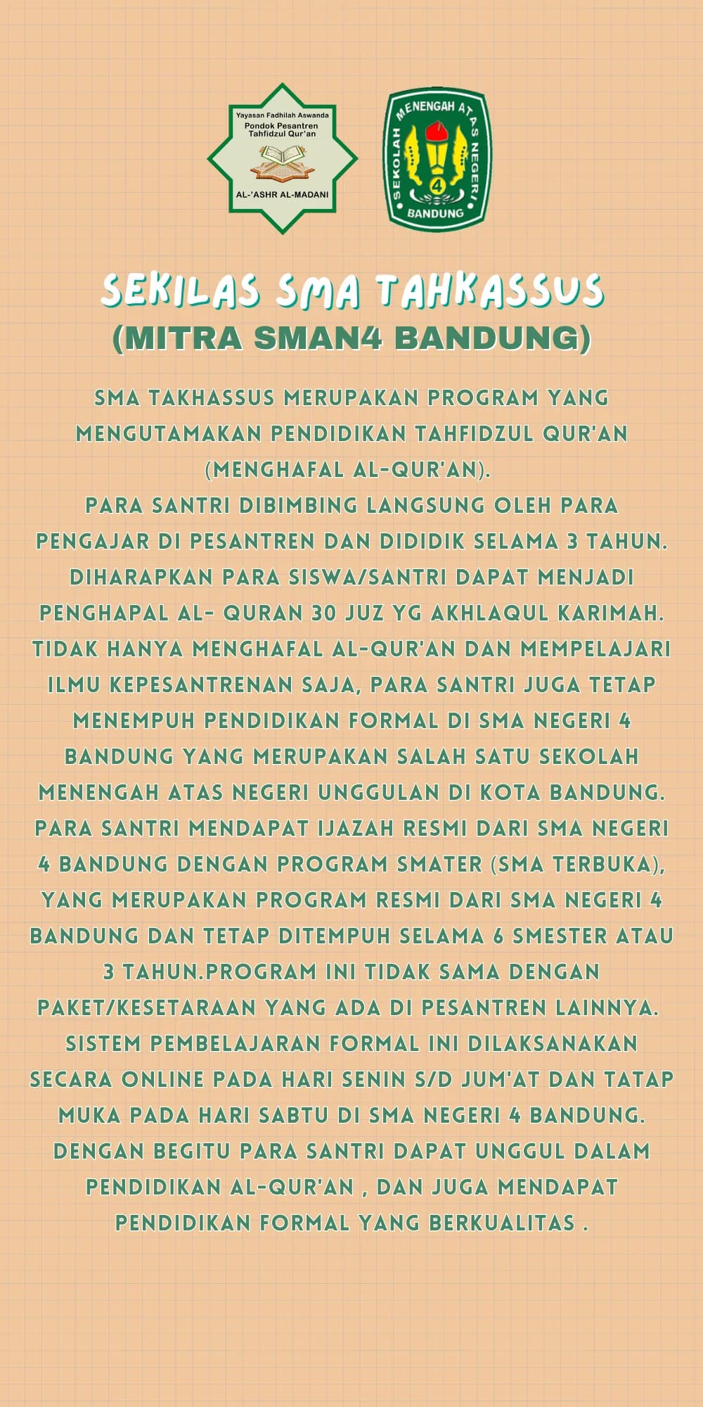 Sekilas tentang SMA Takhassus PPTQ Al 'Ashr Al Madani