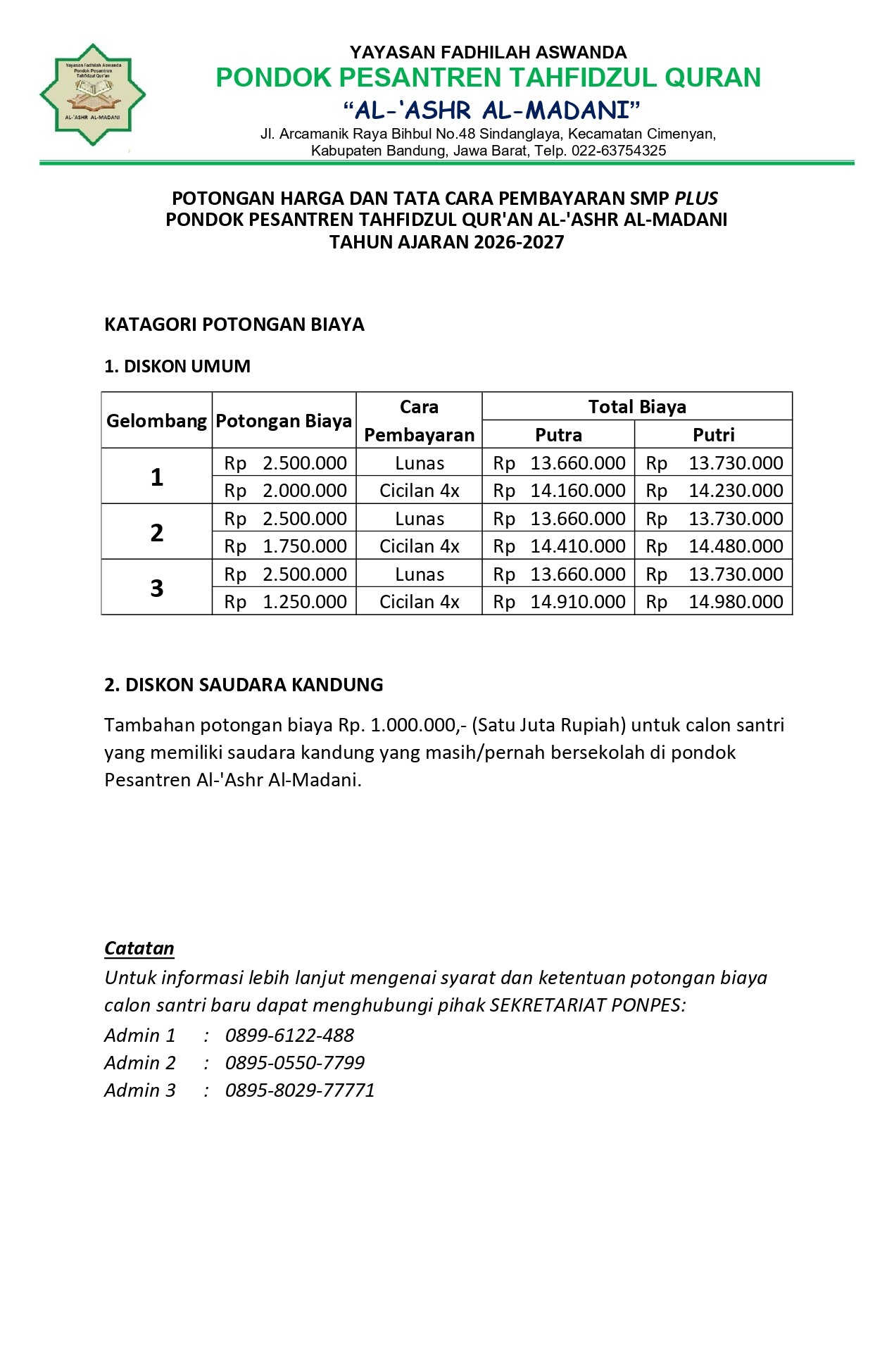 rincian biaya smp pptqam